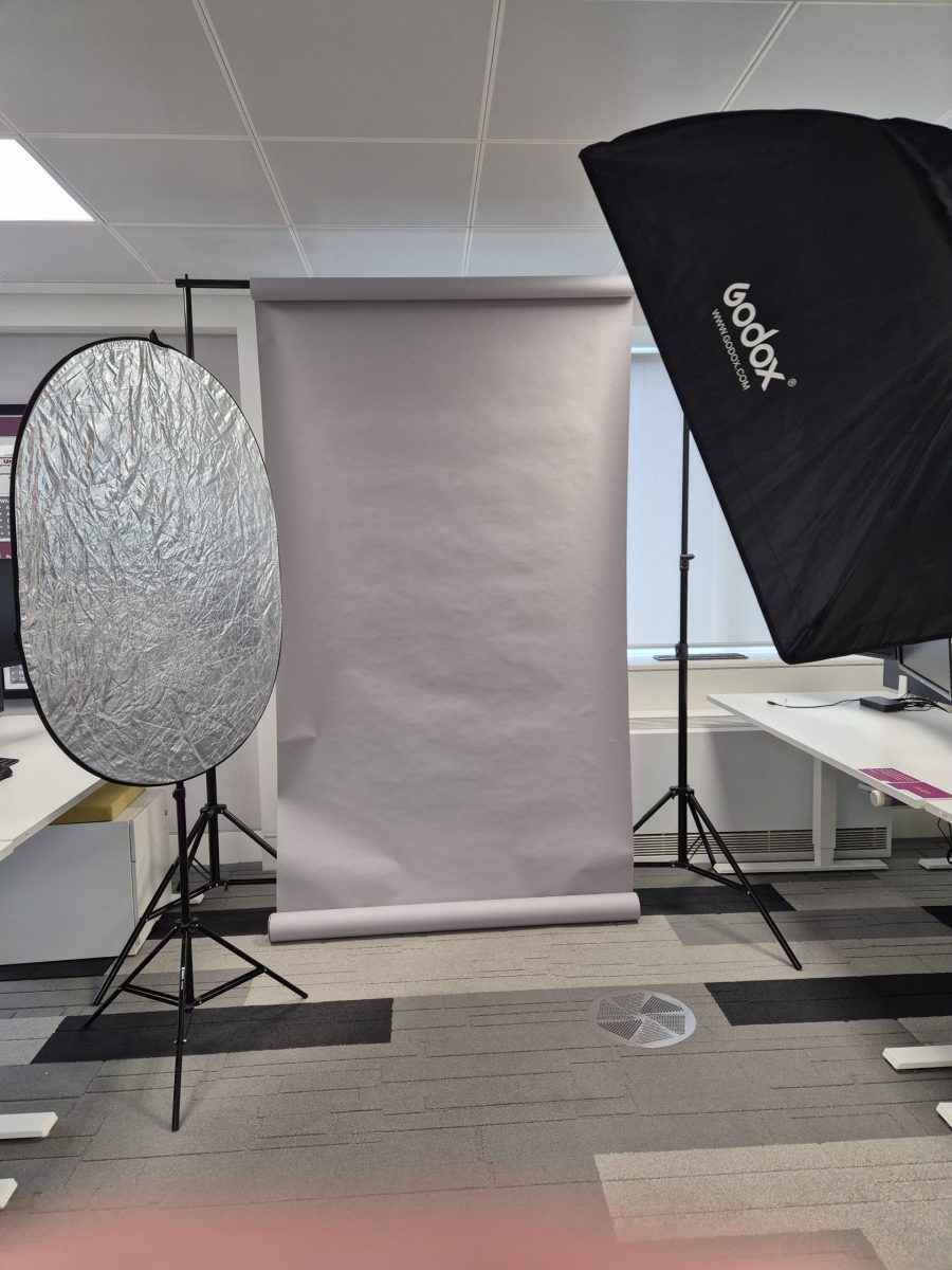 Mobile headshot studio set up in a client's office